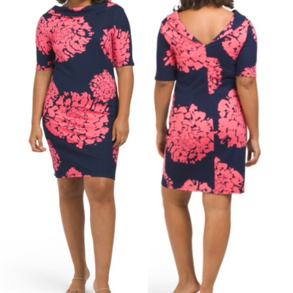 Trina Turk Floral Cuffed Boat Neck Dress